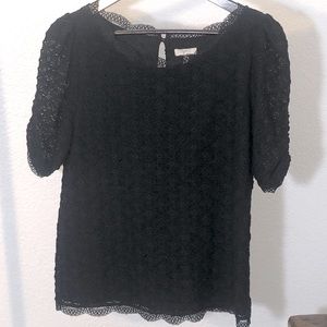 Joie Lined Lace Black Blouse With Roughed Half sleeves. Very Pretty. Size L.